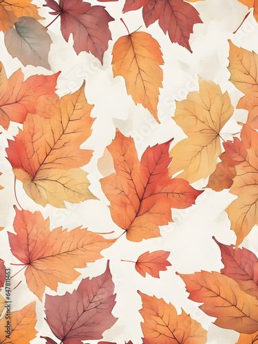 Seamless pattern with hand drawn watercolor fall leaves for fabric, poster, card, wallpaper, wrapping paper, and home decor. Generative AI