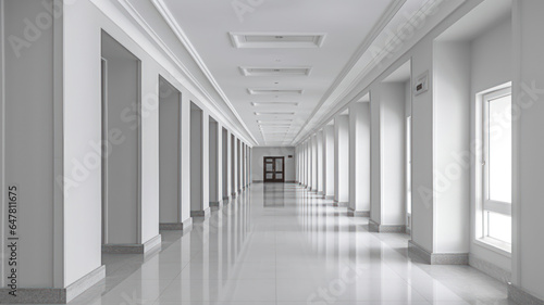 Empty hall with white walls and white floor.