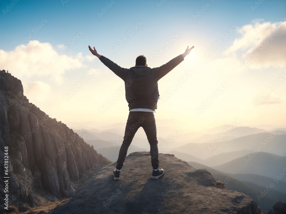 Person on top of the mountain Generative ai Person on top of the mountain Generative ai