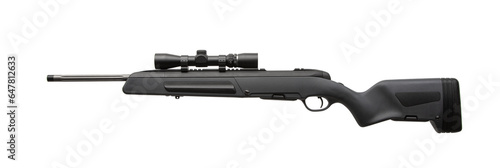 A modern bolt-action scout rifle. Weapons with optical sights. Isolate on a white back
