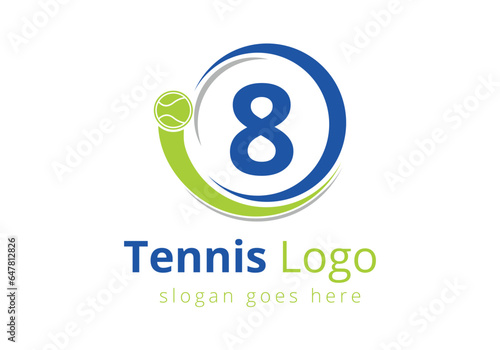 Letter 8 Tennis Logo Design Vector Template. Tennis Sports Logotype Design Symbol