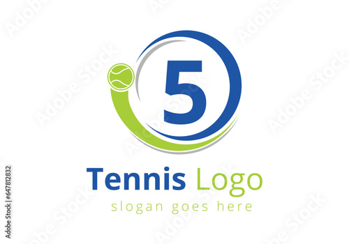 Letter 5 Tennis Logo Design Vector Template. Tennis Sports Logotype Design Symbol