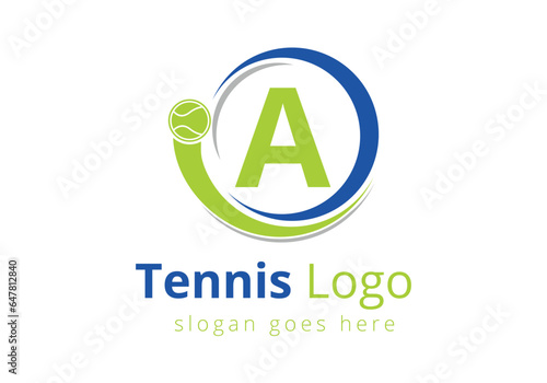 Letter A Tennis Logo Design Vector Template. Tennis Sports Logotype Design Symbol