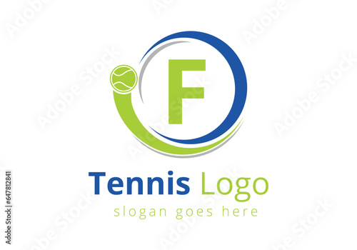 Letter F Tennis Logo Design Vector Template. Tennis Sports Logotype Design Symbol