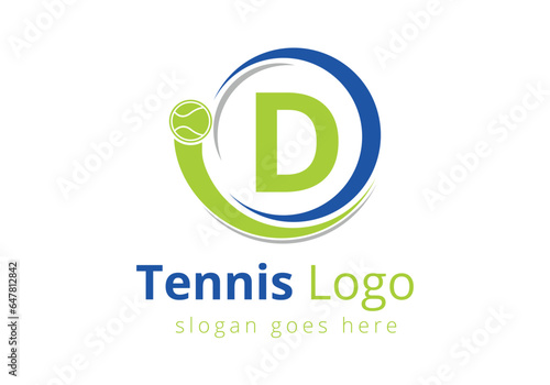 Letter D Tennis Logo Design Vector Template. Tennis Sports Logotype Design Symbol