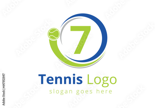 Letter 7 Tennis Logo Design Vector Template. Tennis Sports Logotype Design Symbol