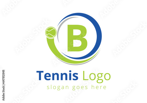 Letter B Tennis Logo Design Vector Template. Tennis Sports Logotype Design Symbol