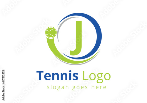Letter J Tennis Logo Design Vector Template. Tennis Sports Logotype Design Symbol