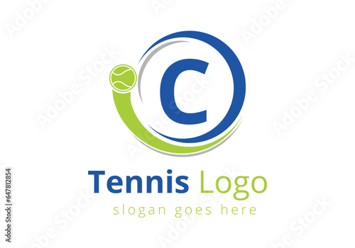 Letter C Tennis Logo Design Vector Template. Tennis Sports Logotype Design Symbol