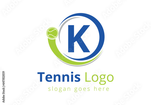 Letter K Tennis Logo Design Vector Template. Tennis Sports Logotype Design Symbol