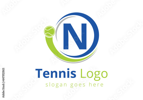 Letter N Tennis Logo Design Vector Template. Tennis Sports Logotype Design Symbol
