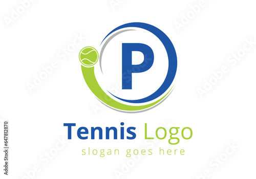 Letter P Tennis Logo Design Vector Template. Tennis Sports Logotype Design Symbol