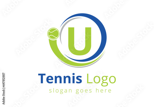 Letter U Tennis Logo Design Vector Template. Tennis Sports Logotype Design Symbol