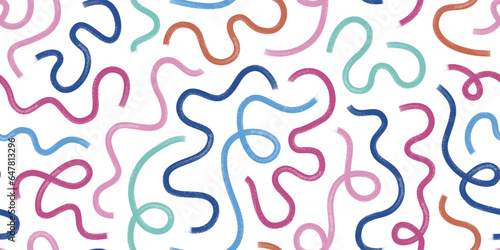 Colorful bold grunge line childish background. Fun doodle vector seamless pattern for party, kids or trendy design