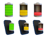 3d minimal battery status icon. set of battery tubes. 3d illustration.