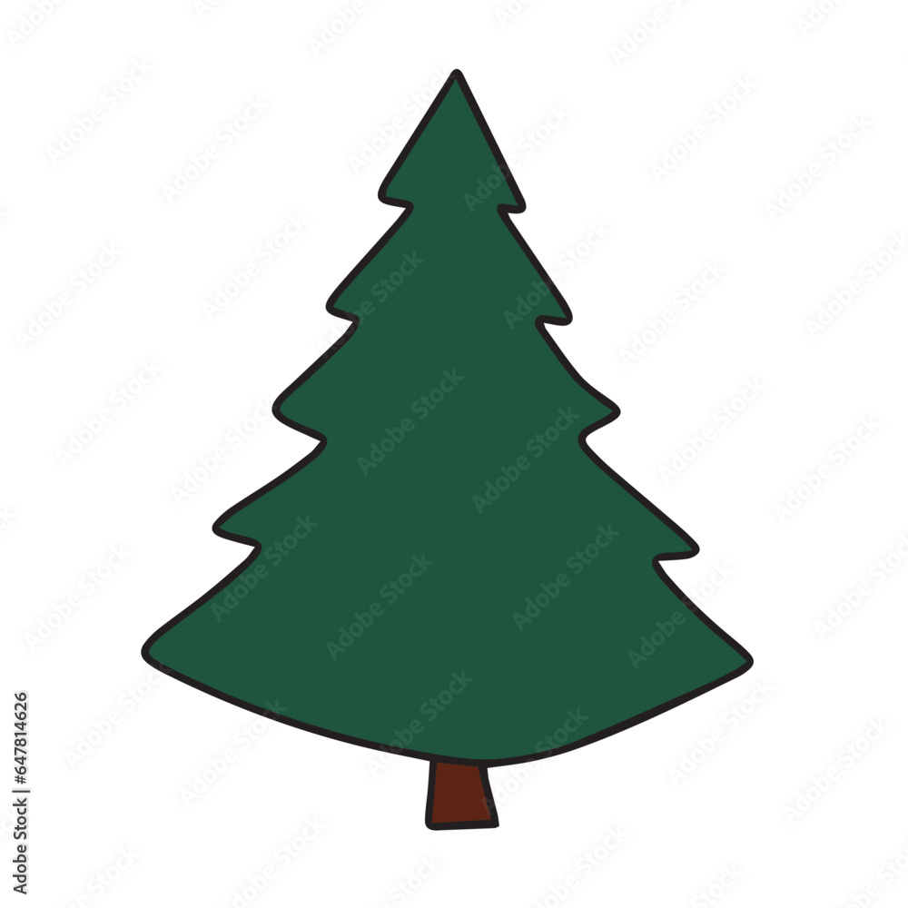 Spruce colored outline. Hand drawn pine tree, fir tree isolated on white background. Vector illustration. Spruce colored outline. Hand drawn pine tree, fir tree isolated on white background. Vector illustration.