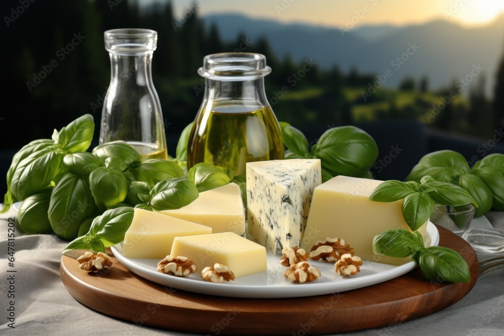 Pesto ingredients on light kitchen background food setting Pesto ingredients on light kitchen background food setting