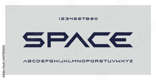Space typography. Futuristic style. Modern bold font for science, technology, movies, digital, sports, branding, and music design. Abstract sci-fi vector alphabet. Hexagon capital letters and numbers.