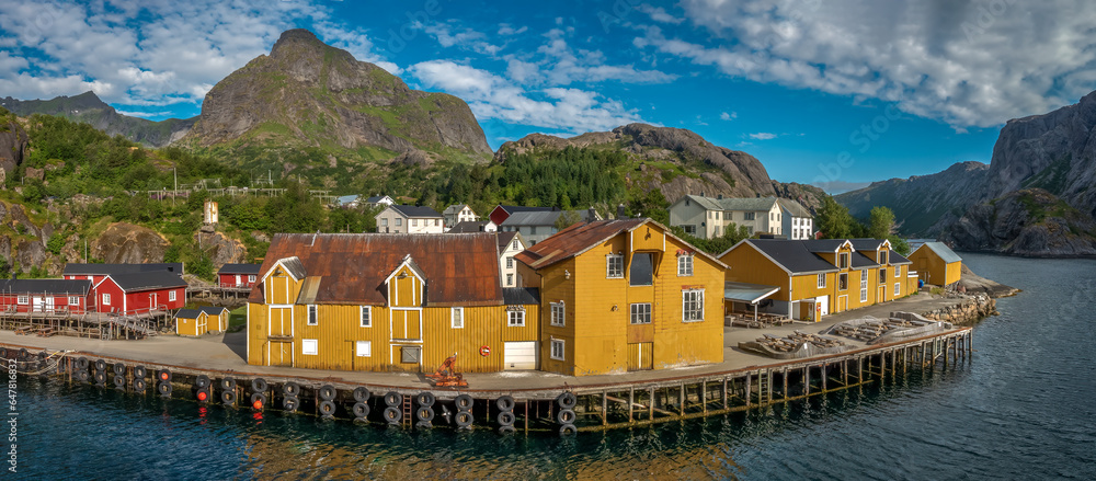 Nusfjord, an idyllic fishing village on the shores of the Vestfjorden, Flakstad Island, Lofoten Islands, Nordland, Norway.