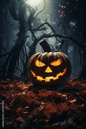 halloween pumpkin in the night, generative ai
