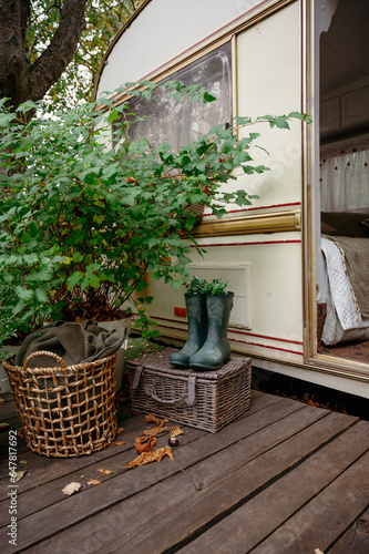 porch with flowers and plants