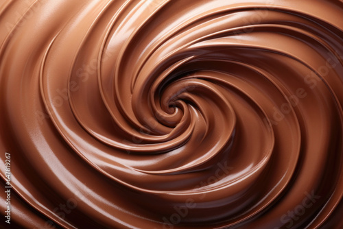 Melted chocolate. Liquid chocolate background with swirl effect. Tasty confectionary
