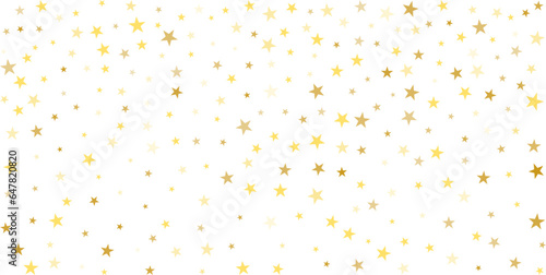 Gold stars vector background, sparkling Christmas confetti falling isolated on white. Magic shining flying golden stars glitter backdrop, sparkle border