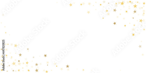Gold stars vector background, sparkling Christmas confetti falling isolated on white. Magic shining flying golden stars glitter backdrop, sparkle border