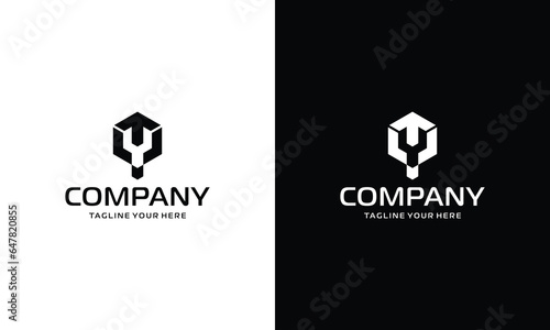 wrench hexagon box shape logo vector on a black and white background.