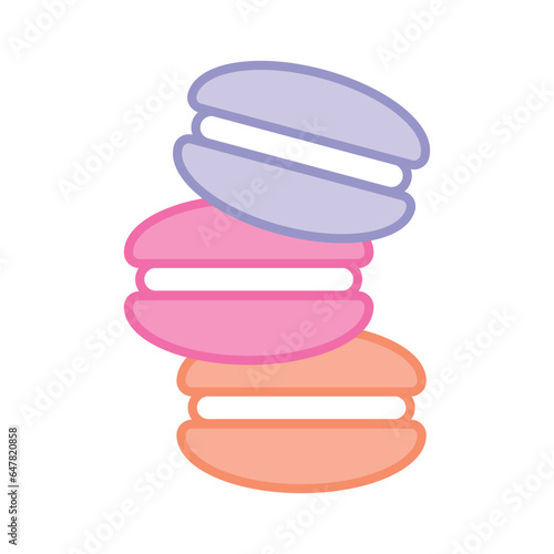 Macarons Cookies Flat Line Vector Colorful Food Icon Set. Sweet French Dessert Symbols in Different Tastes. Vector Design Illustration for Restaurant, Cafe Menu, Flyer, Banner, Sticker, Pattern, Web.