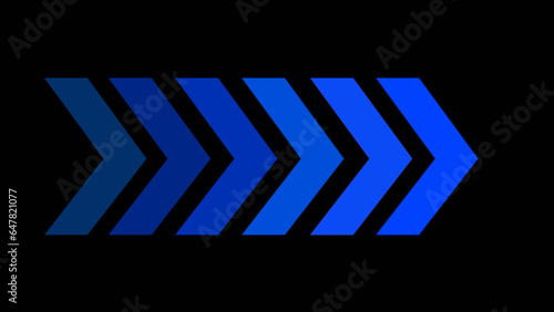 Road directional arrow sign. Blank blue road sign, direction pointer to right against black background