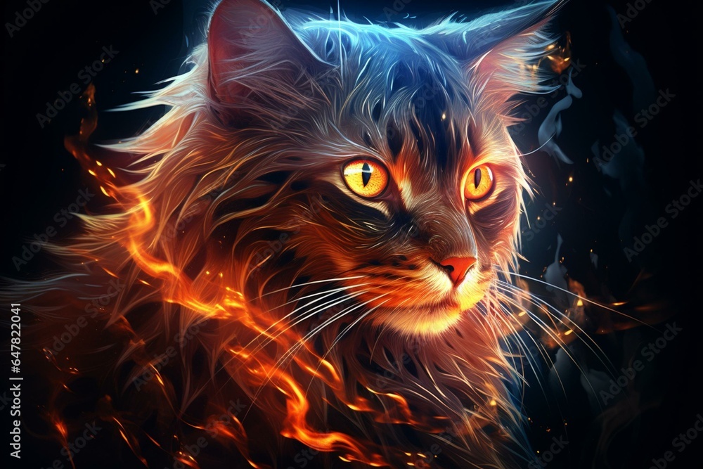 An energetically glowing feline artwork exuding vitality and strength. Generative AI