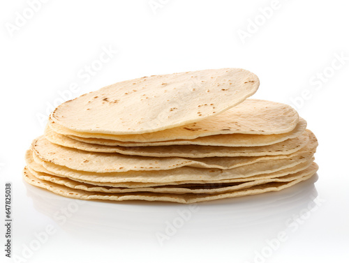 A stack of mexican corn tortilla isolated on white background