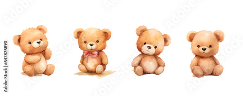 Watercolor Illustration set cute teddy bear