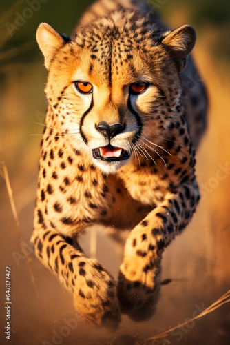 Running cheetah with motion blur background