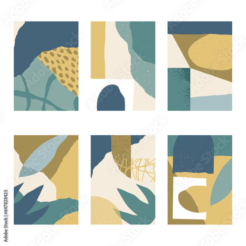 Set of 6 vertical abstract backgrounds or card templates in modern colors, in popular art style