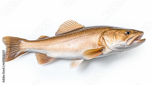 Sea fish on white background. Cod sea fish. Horizontal banner poster. Photo AI generated