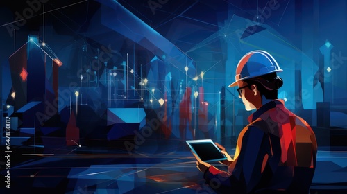 A female architect or engineer at the construction site illustration.