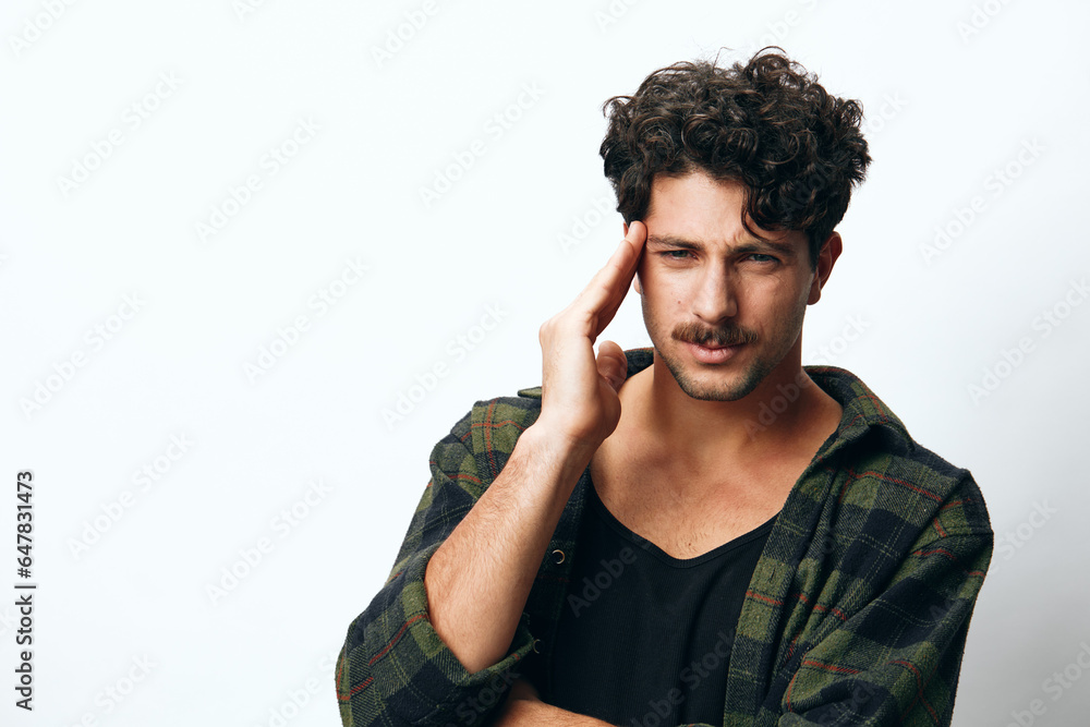 Smile man face shirt copyspace trendy look fashion handsome portrait hipster hair Smile man face shirt copyspace trendy look fashion handsome portrait hipster hair
