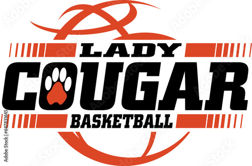 lady cougar basketball team design with ball for school, college or league sports