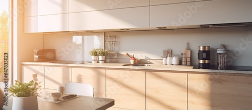 Contemporary oven built into sunlit kitchen cupboards