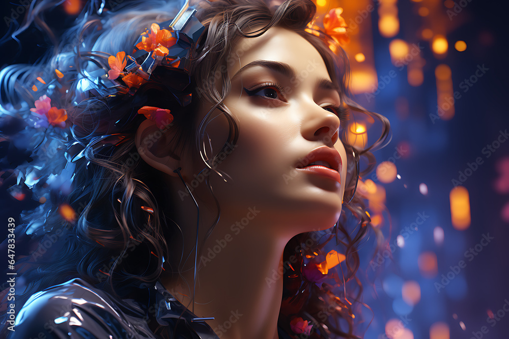 Cyberpunk woman portrait futuristic neon style Cyberpunk woman portrait futuristic neon style