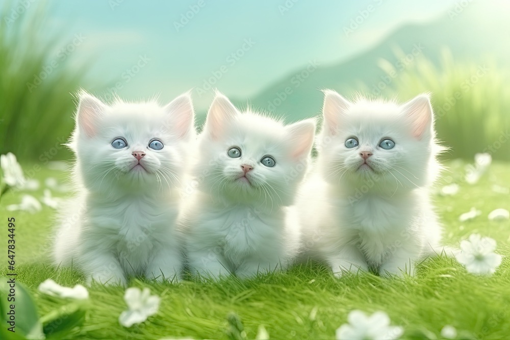 cute fluffy kittens playing outdoor