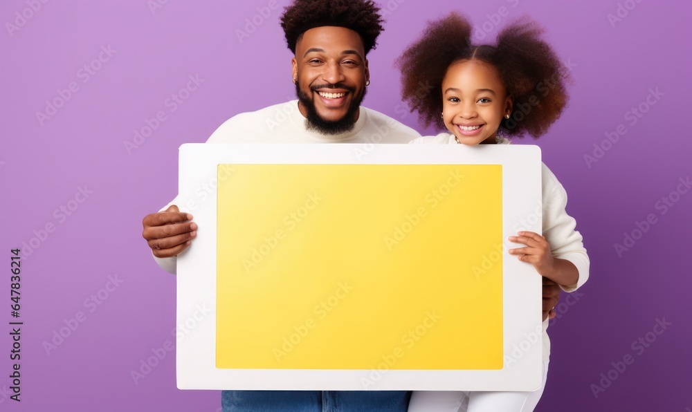 Black couple smiling and showing white board Black couple smiling and showing white board