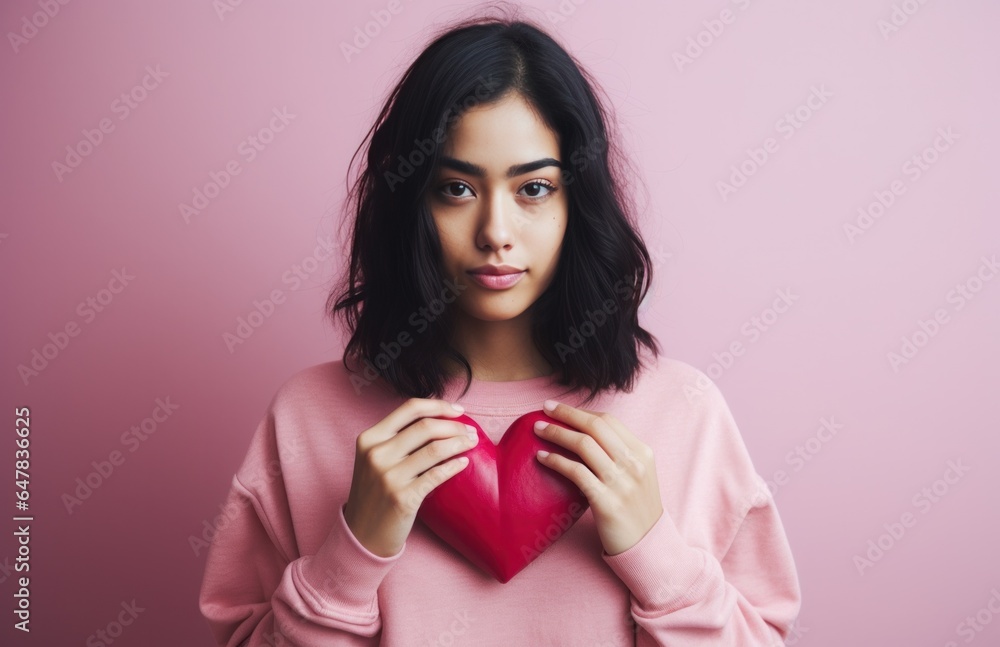 asian woman making heart shape with hands on pink background. asian woman making heart shape with hands on pink background.
