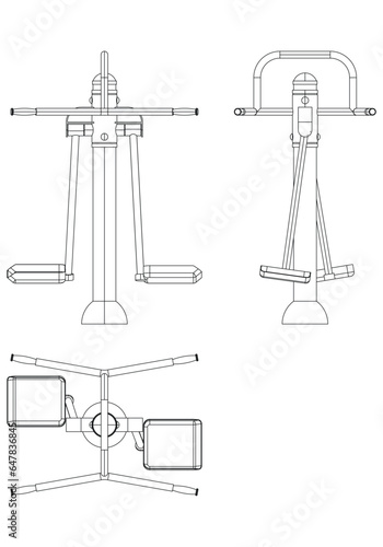 Street workouts strength training equipment. Surf board. Equipment for urban outdoor fitness. Vector illustrations.