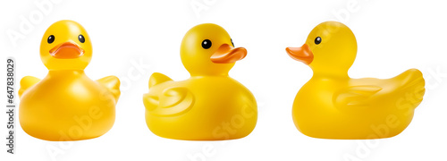 Yellow rubber duck on transparent background cutout, PNG file. Mockup template for artwork design. perspective positions many different angle, front side view
 photo
