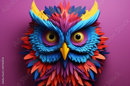 3d paper art origami of a colorful owl