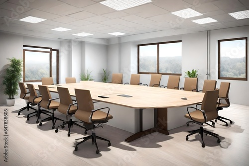 3D view, meeting room, of the company, with table and chairs used for meeting