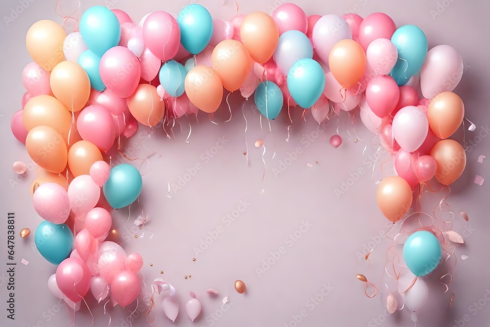 Balloon garland decoration elements. Frame arch for wedding, birthday, baby shower celebration. Generative AI